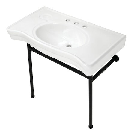 36 Ceramic Console Sink With Stainless Steel Legs, WhiteMatte Black